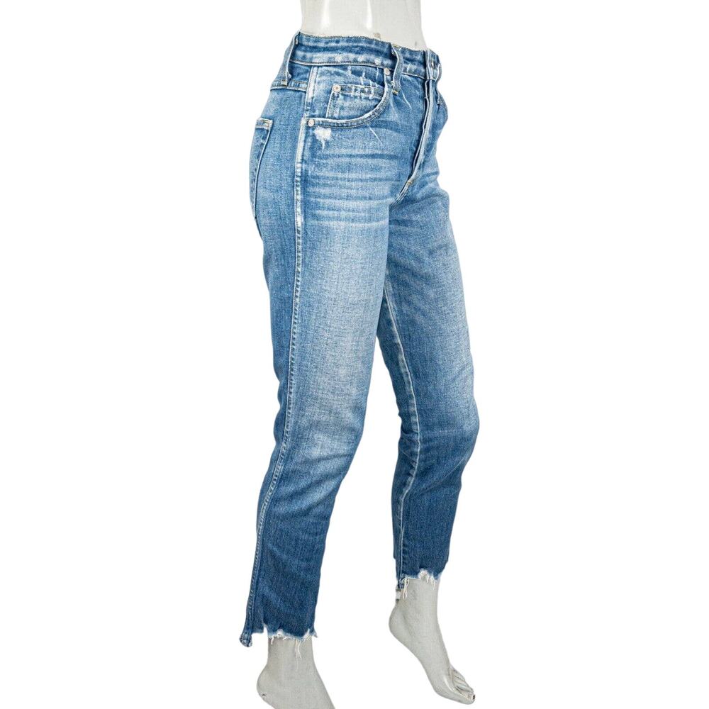 AMO Denim Lover Slim High-Rise Jeans Chewed Hem Blue knockout Size 27 - Picture 5 of 11